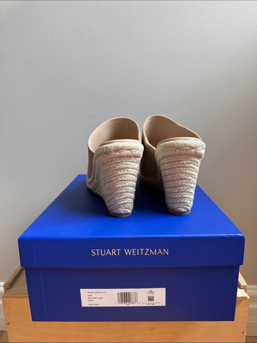 Stuart Weitzman Beige Suede Espadrille Wedge Slides - Picture 4 of 6